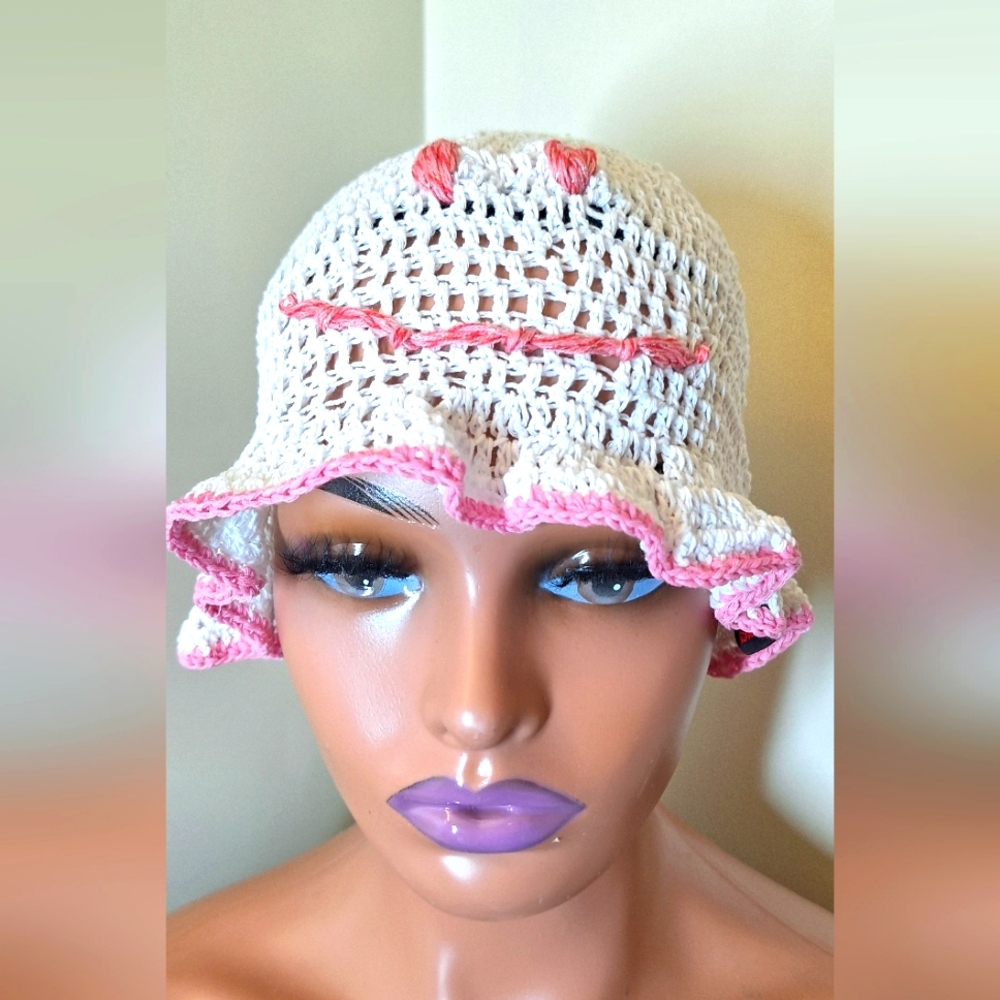 Smiley Hat,  Crocheted Bonnet , One Size